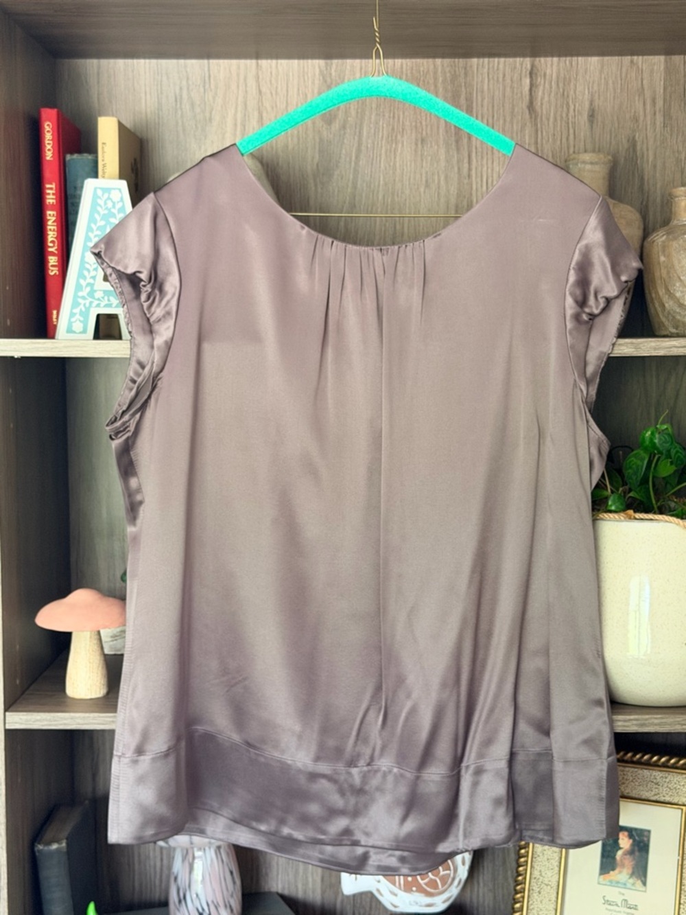 Banana Republic Dark Gray Satin Cap-Sleeve Blouse